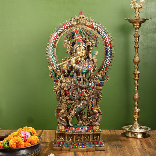 Divine Superfine Brass Krishna Statue 33 inch