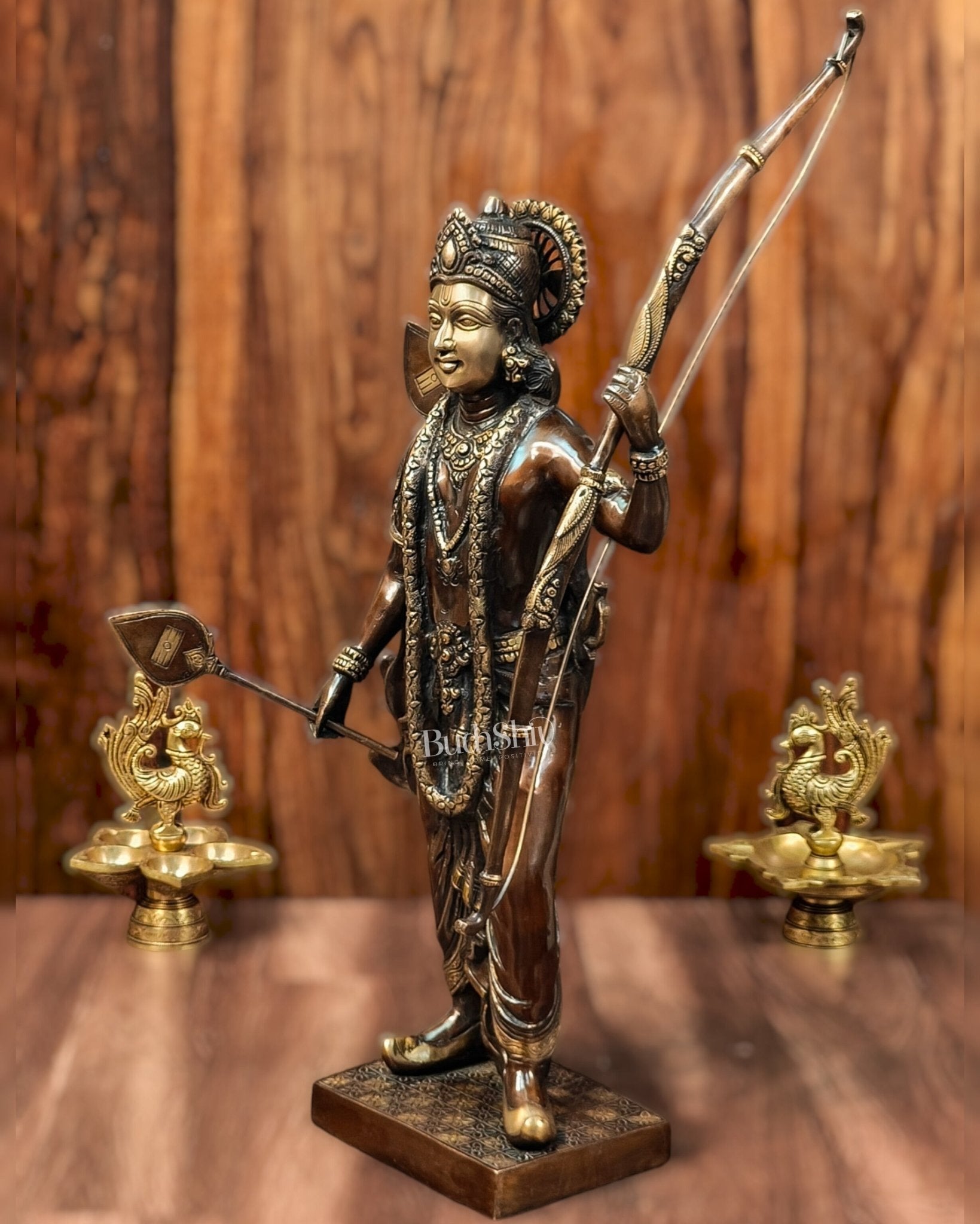 Divine Superfine Brass Lord Rama Statue Brown Gold - 26 inch