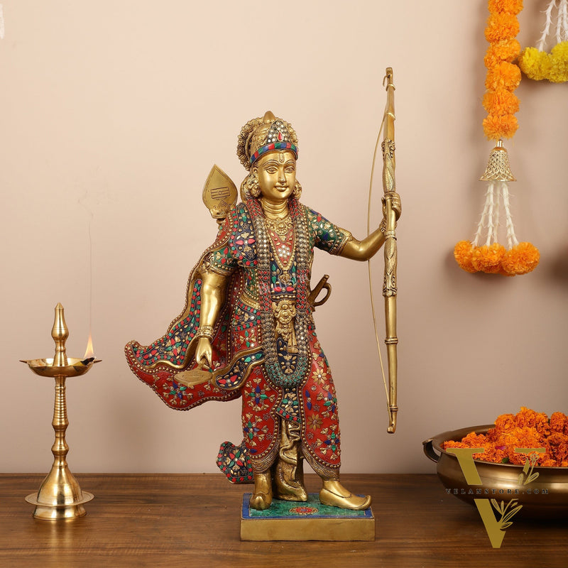 Divine Superfine Brass Lord Rama Statue - Handcrafted with Stonework - 26 inch