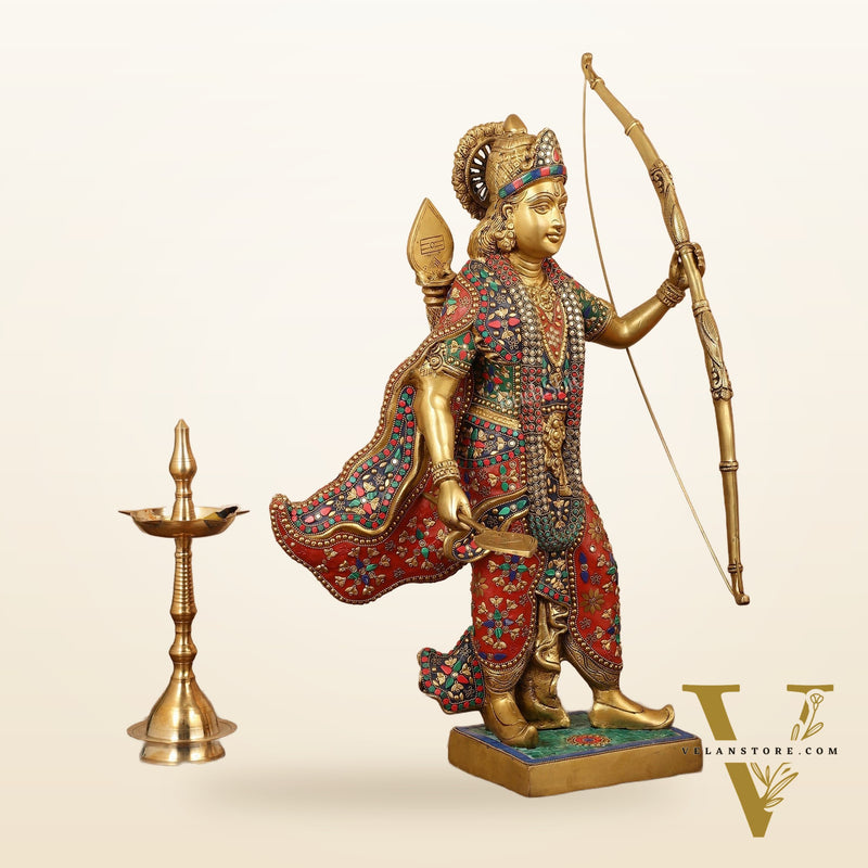 Divine Superfine Brass Lord Rama Statue - Handcrafted with Stonework - 26 inch