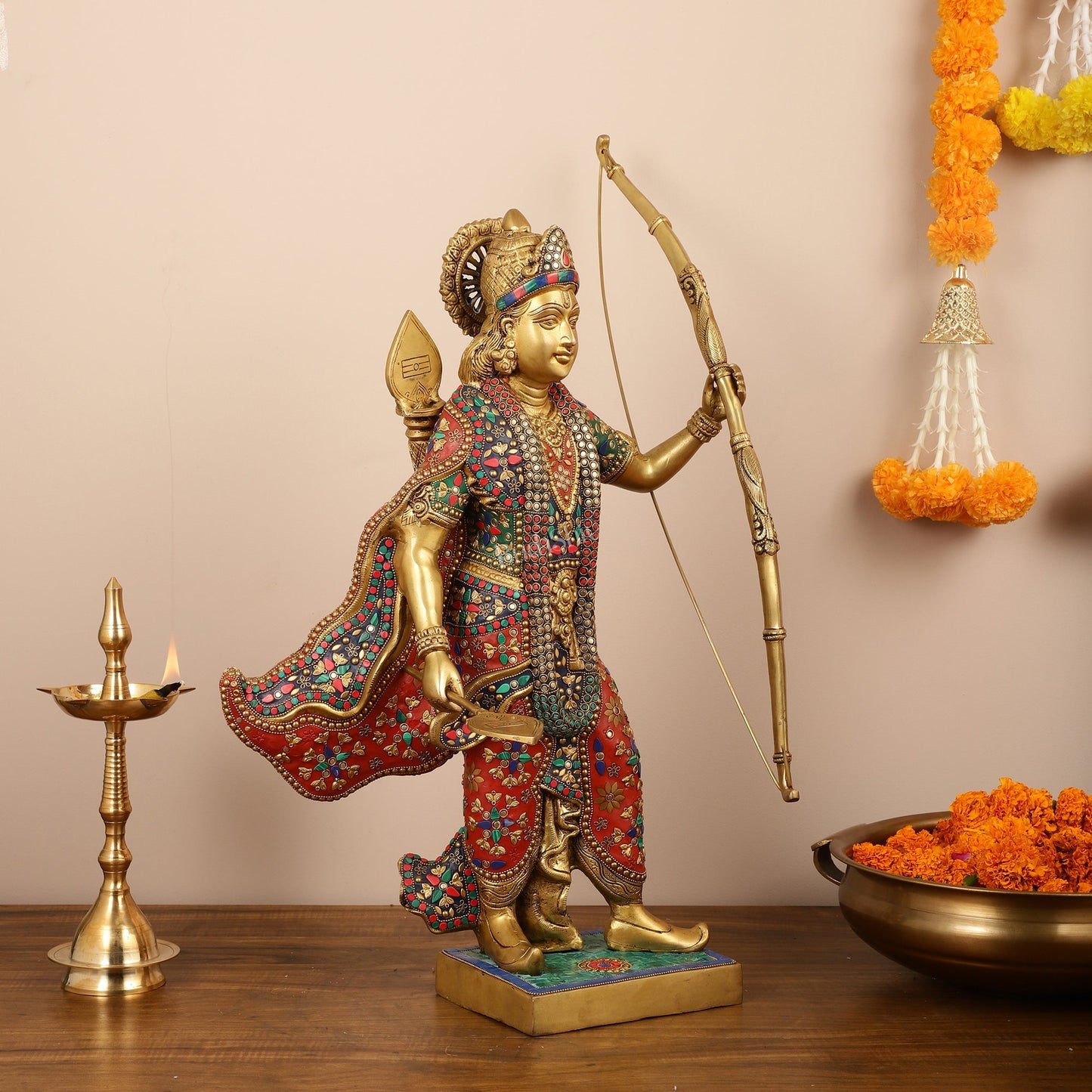 Divine Superfine Brass Lord Rama Statue - Handcrafted with Stonework - 26 inch