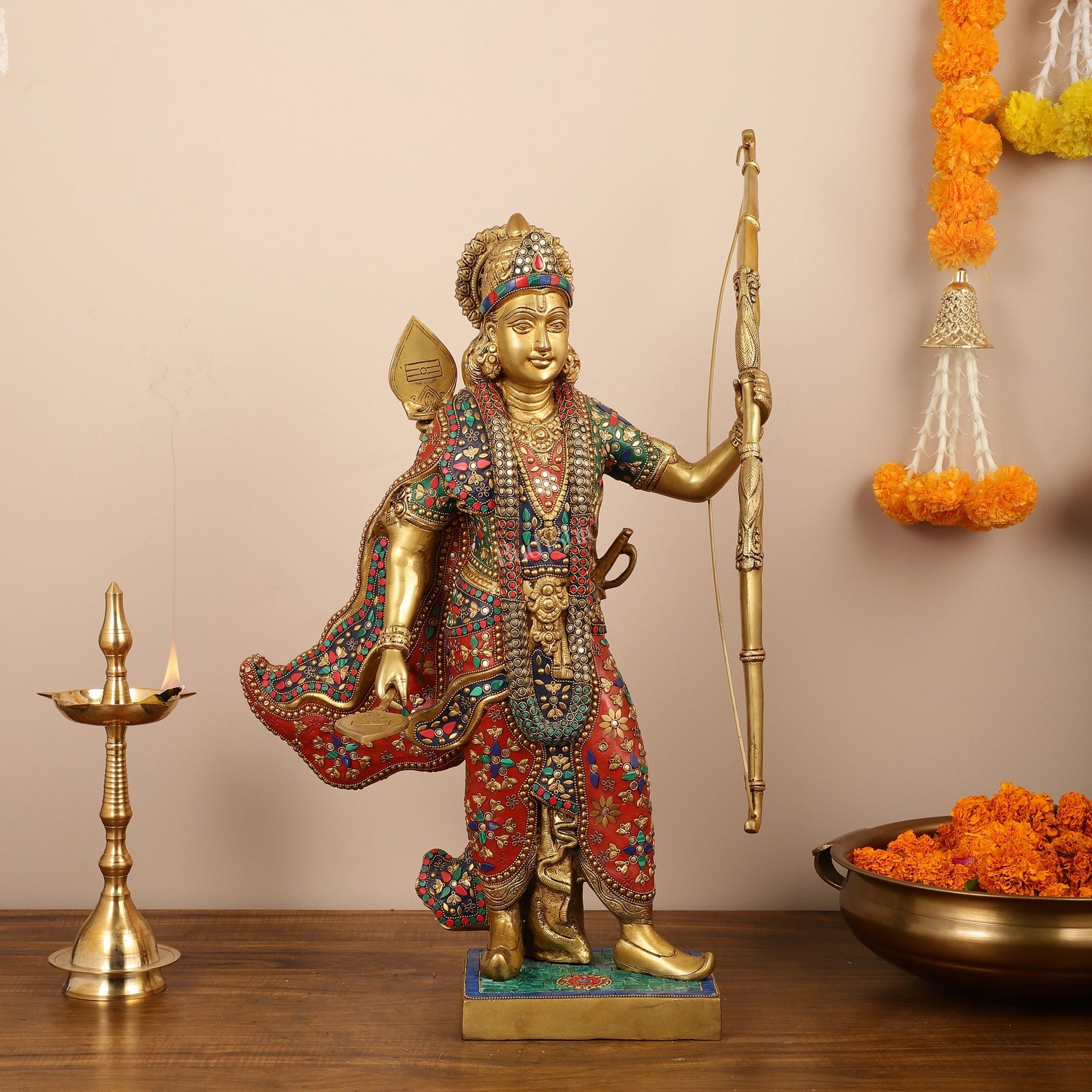 Divine Superfine Brass Lord Rama Statue - Handcrafted with Stonework - 26 inch