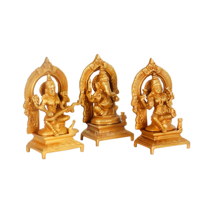 Ganesha, Lakshmi, Saraswati - Brass Idols 7 inches