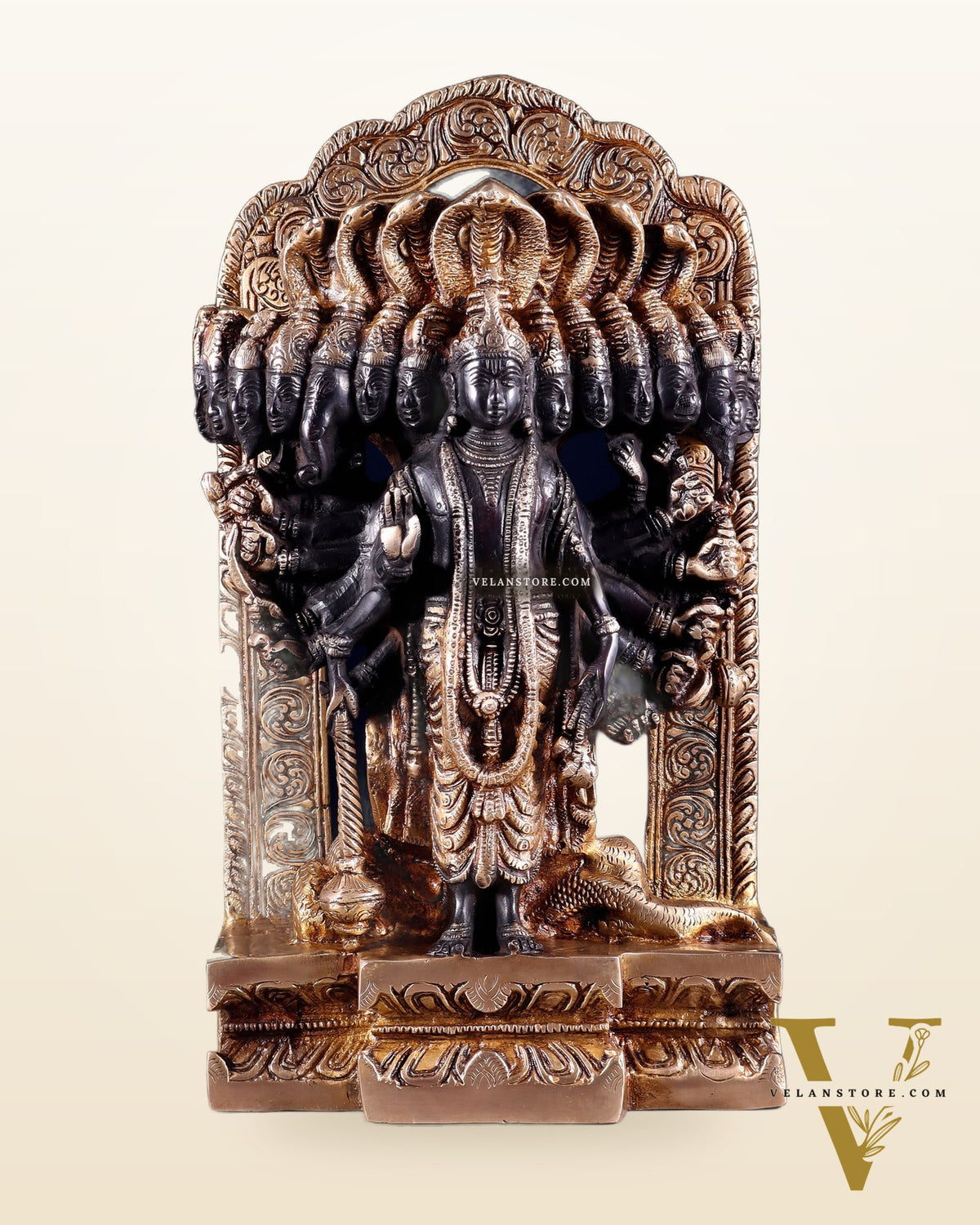 Divine Vishwaroopam of Lord Vishnu brass Statue | black tone | 14.5 Inch