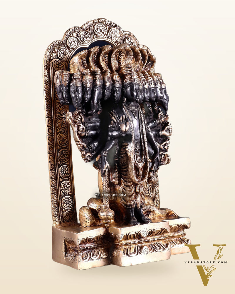 Divine Vishwaroopam of Lord Vishnu brass Statue | black tone | 14.5 Inch