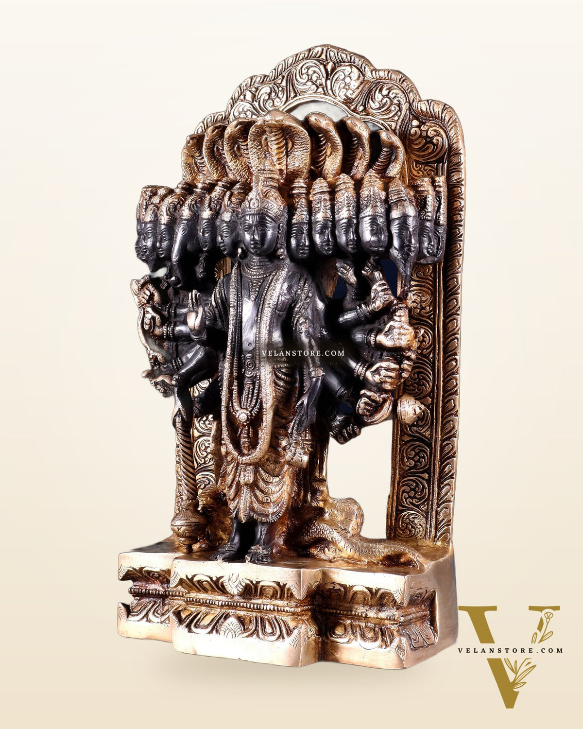 Divine Vishwaroopam of Lord Vishnu brass Statue | black tone | 14.5 Inch