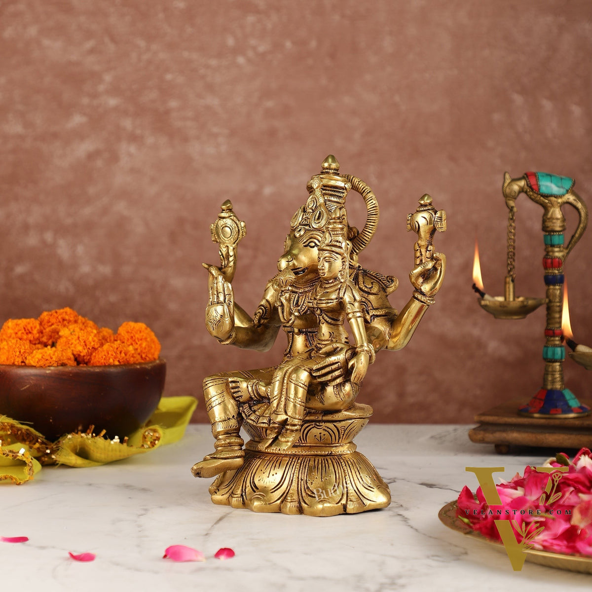 Divine Wisdom of Igrivar: Hayagriva Lakshmi Statue - Handcrafted Brass 9"