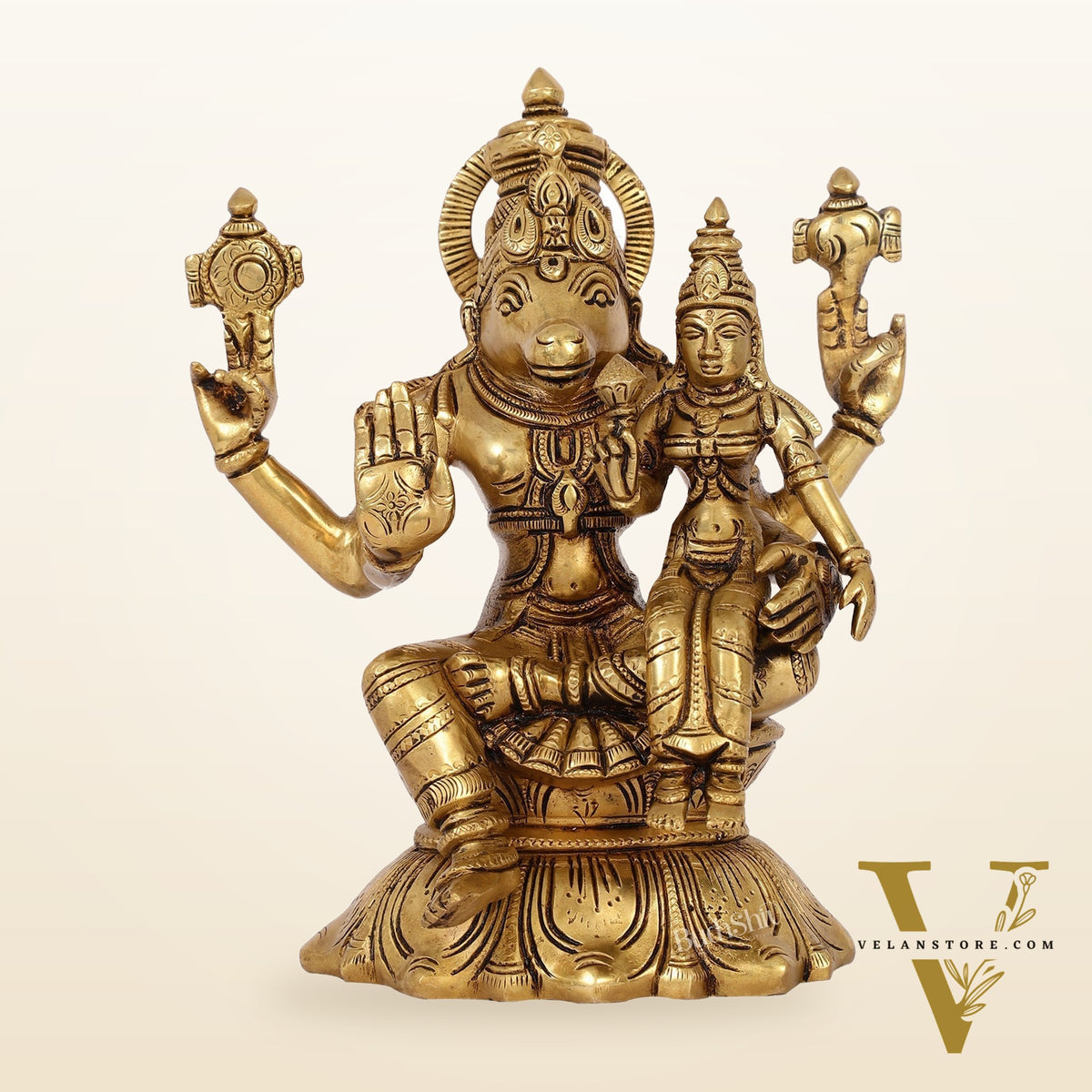 Divine Wisdom of Igrivar: Hayagriva Lakshmi Statue - Handcrafted Brass 9"