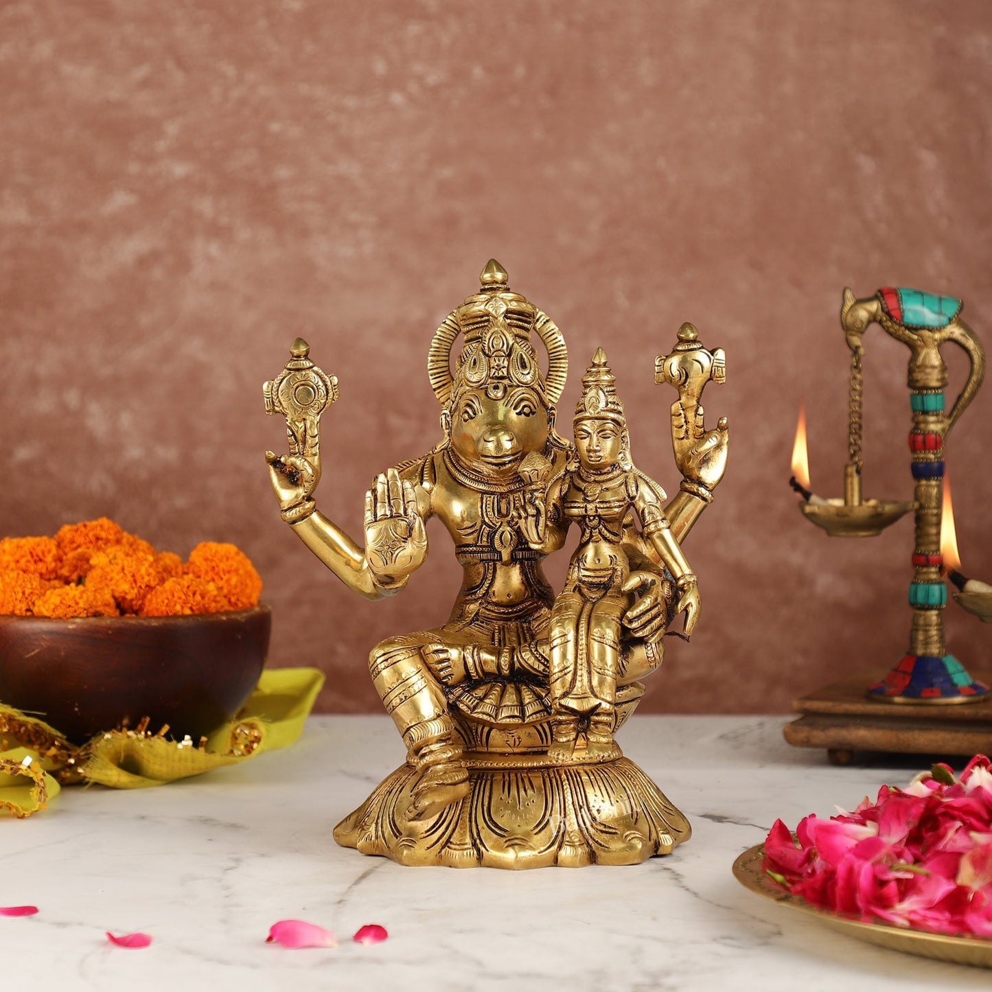 Divine Wisdom of Igrivar: Hayagriva Lakshmi Statue - Handcrafted Brass 9"