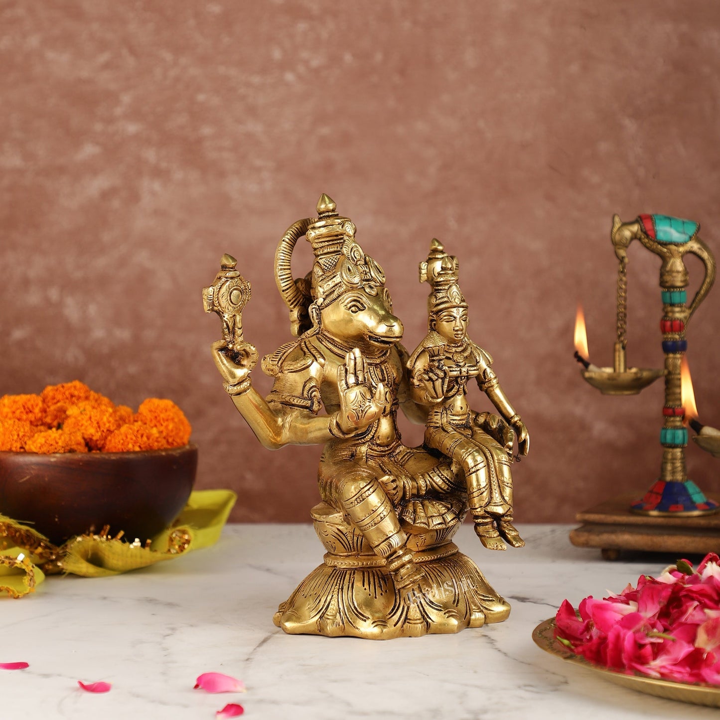 Divine Wisdom of Igrivar: Hayagriva Lakshmi Statue - Handcrafted Brass 9"