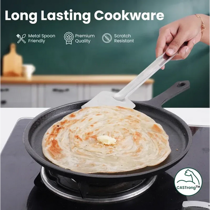 CASTrong Cast Iron Cookware Set: Tawa + Fry Pan + Wok Kadai, Kitchen set for Home, Pre-seasoned,100% Pure Cast Iron Cookware,Toxin-free Pots and Pans, Free Tadka Pan