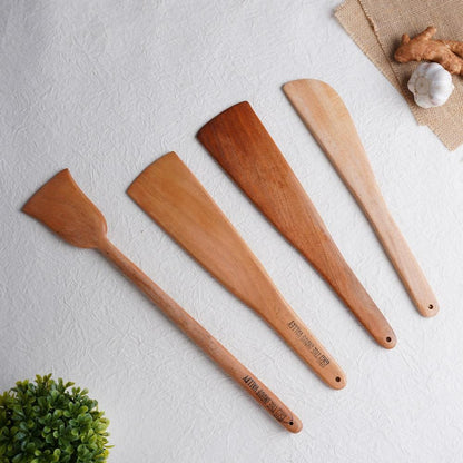 100% Natural Neem Wood Cooking & Serving Spatula/Ladles, Set of 4, Toxin-free, Anti-microbial
