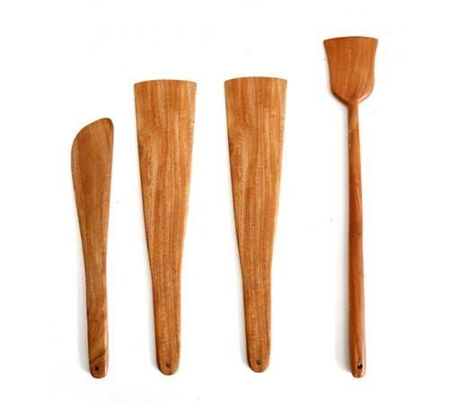 100% Natural Neem Wood Cooking & Serving Spatula/Ladles, Set of 4, Toxin-free, Anti-microbial