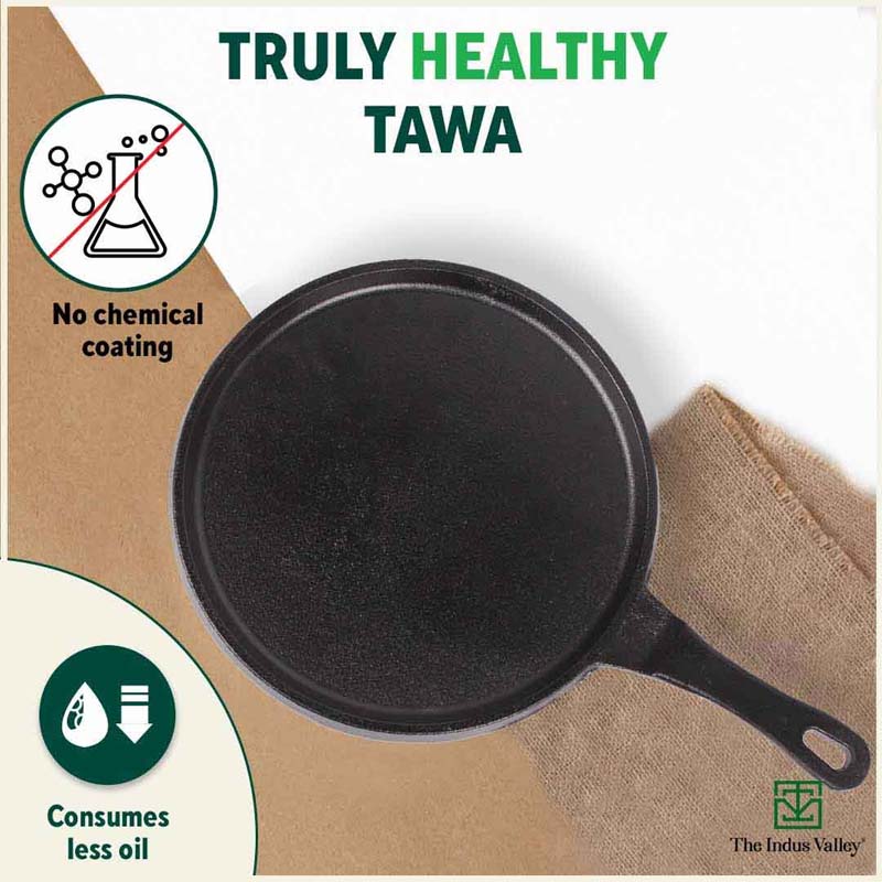 CASTrong Cast Iron Tawa,Pre-seasoned, Nonstick, 100% Pure, Toxin-free, Induction, 25.5cm, 2.2kg