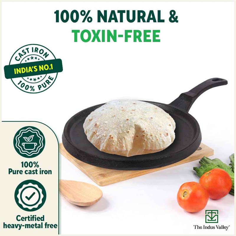 CASTrong Cast Iron Tawa,Pre-seasoned, Nonstick, 100% Pure, Toxin-free, Induction, 25.5cm, 2.2kg