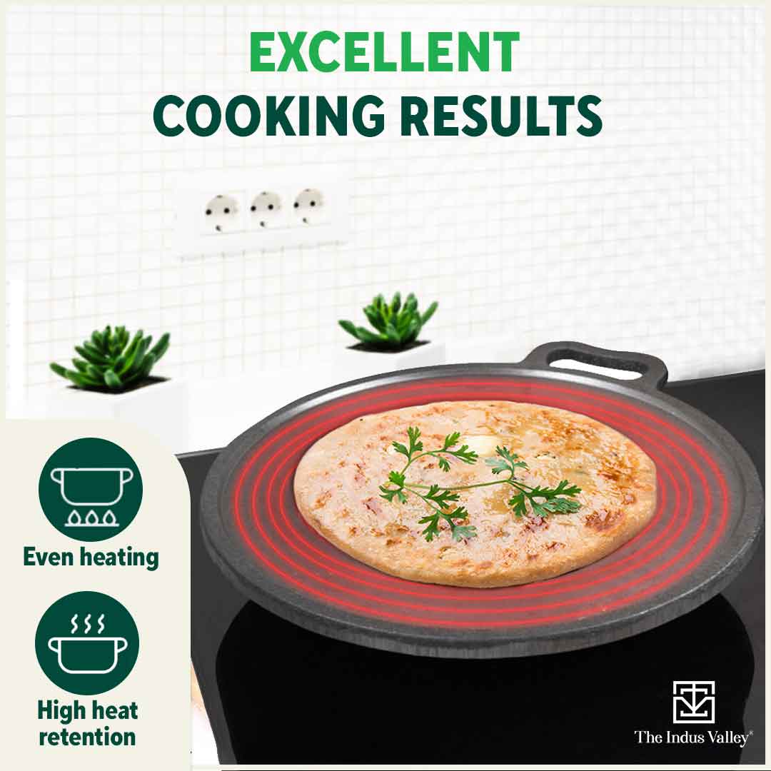 Super Smooth Cast Iron Tawa + Free ₹110 Spatula, Pre-seasoned, Nonstick, 100% Pure, Toxin-free, 30.5cm, 2.3kg