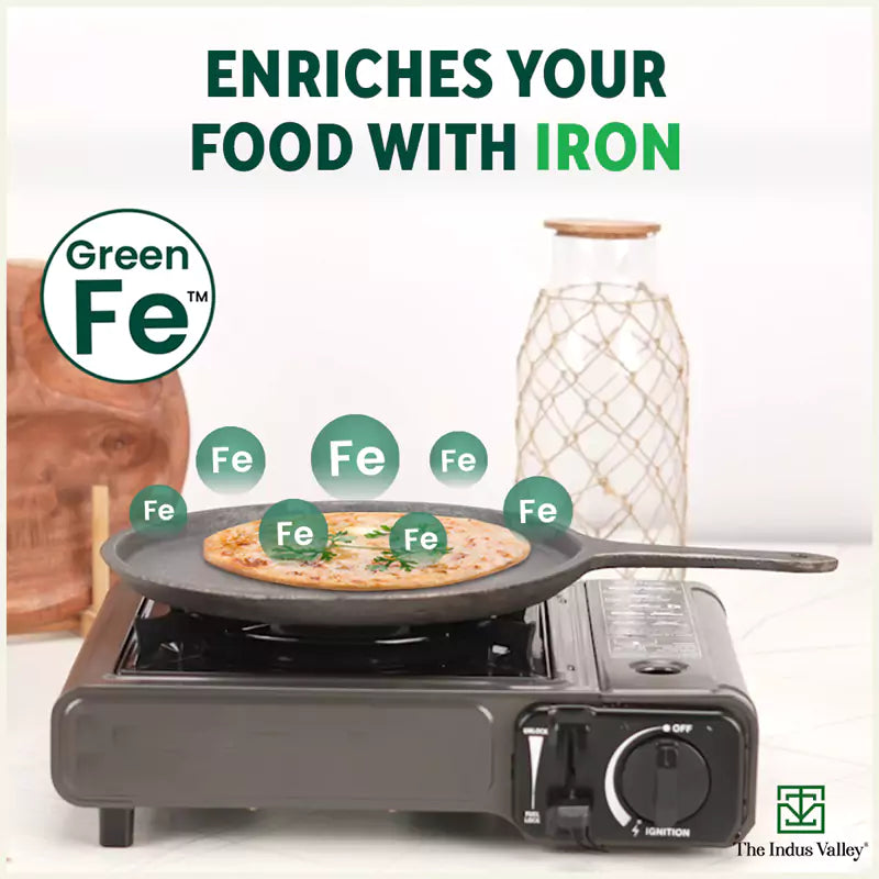 CASTrong Cast Iron Tawa with Handle, Pre-seasoned, 100% Pure, Toxin-free, Induction, 25cm,9.8inch