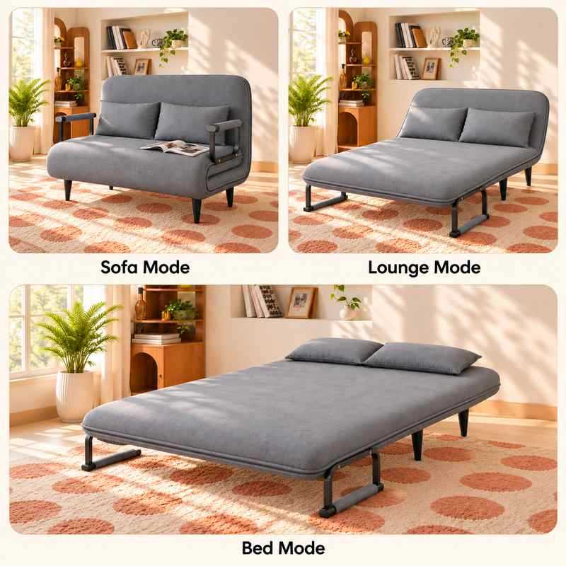 2 Seater Folding Sofa Come Bed, Convertible Sleeper Sofa for Living Room & Guest Room, Double Seat Sofa Bed, Space Saving Folding Sofa Recliner Bed