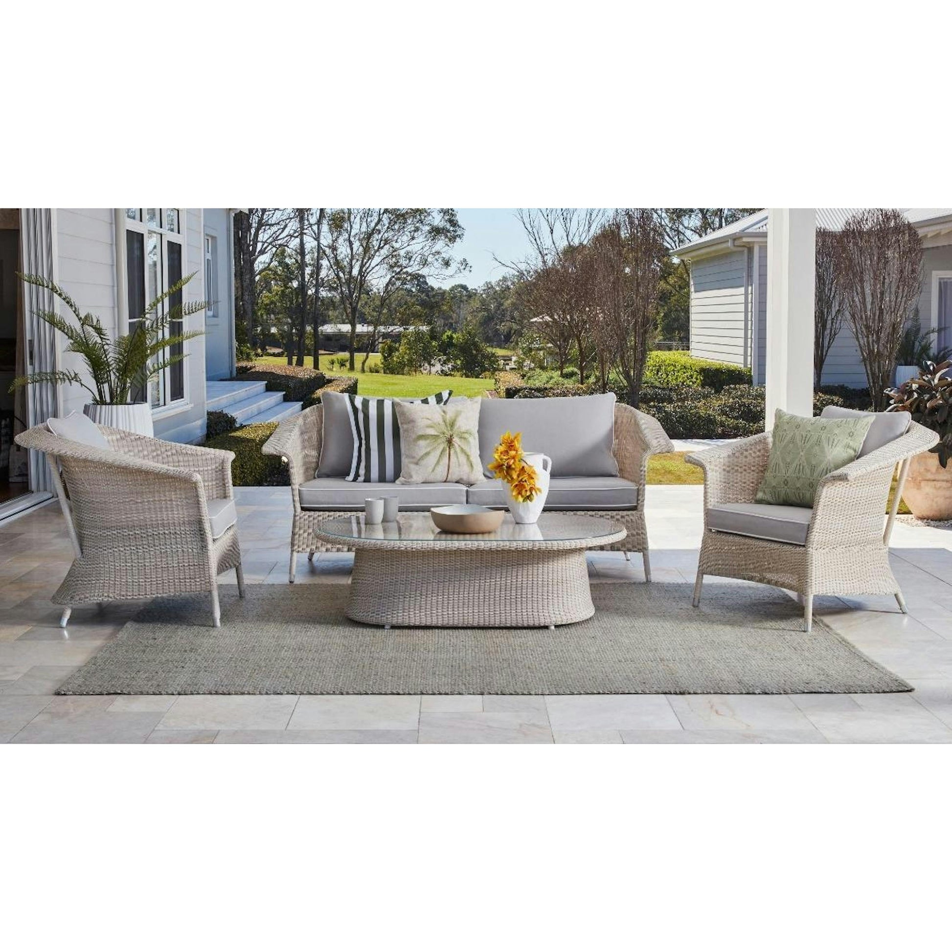 Sileo Outdoor Sofa Set 2 Seater , 2 Single seater and 1 Center Table Set (Beige)
