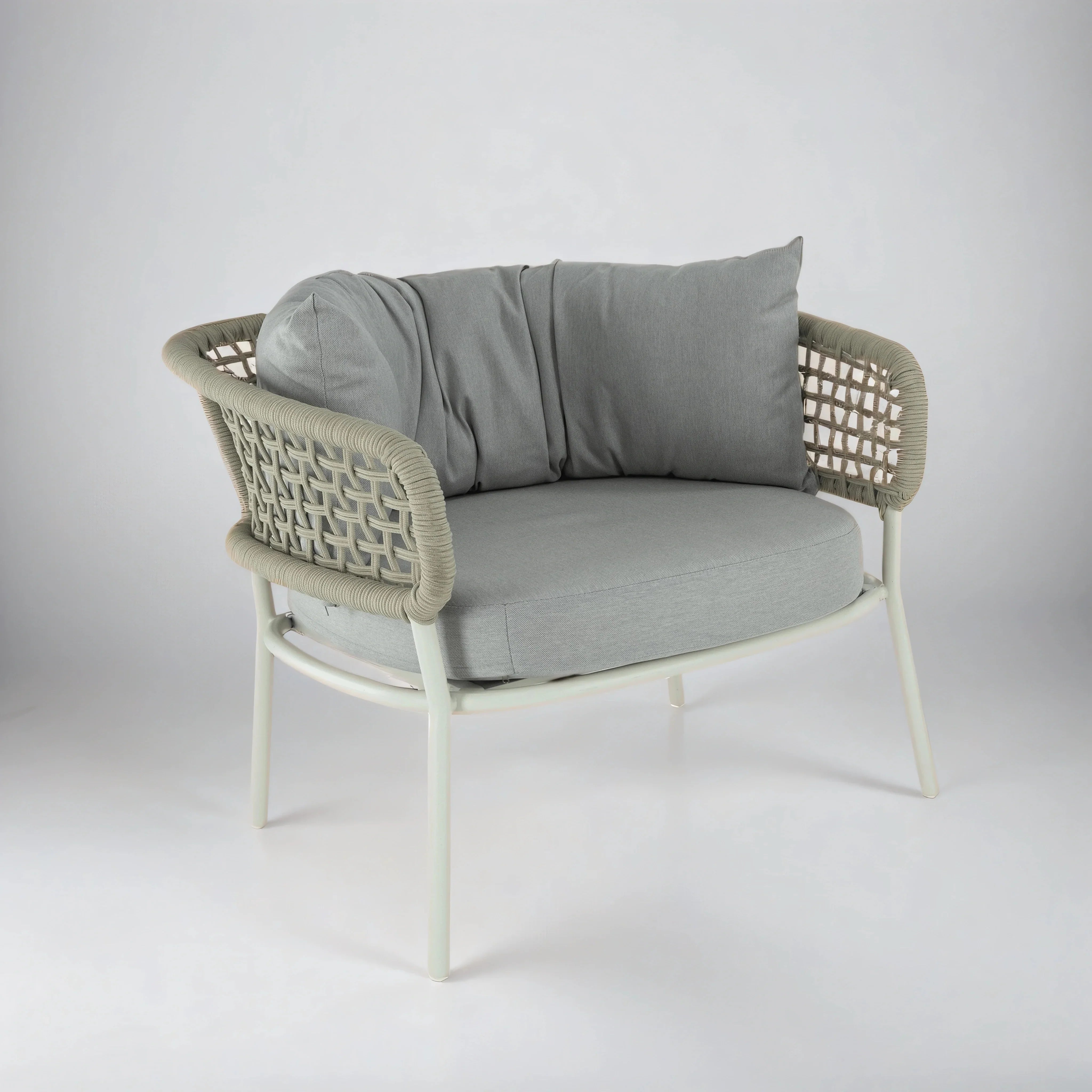 Fidel Outdoor Patio Seating Set 2 Chairs and 1 Table Set (Grey) Braided & Rope