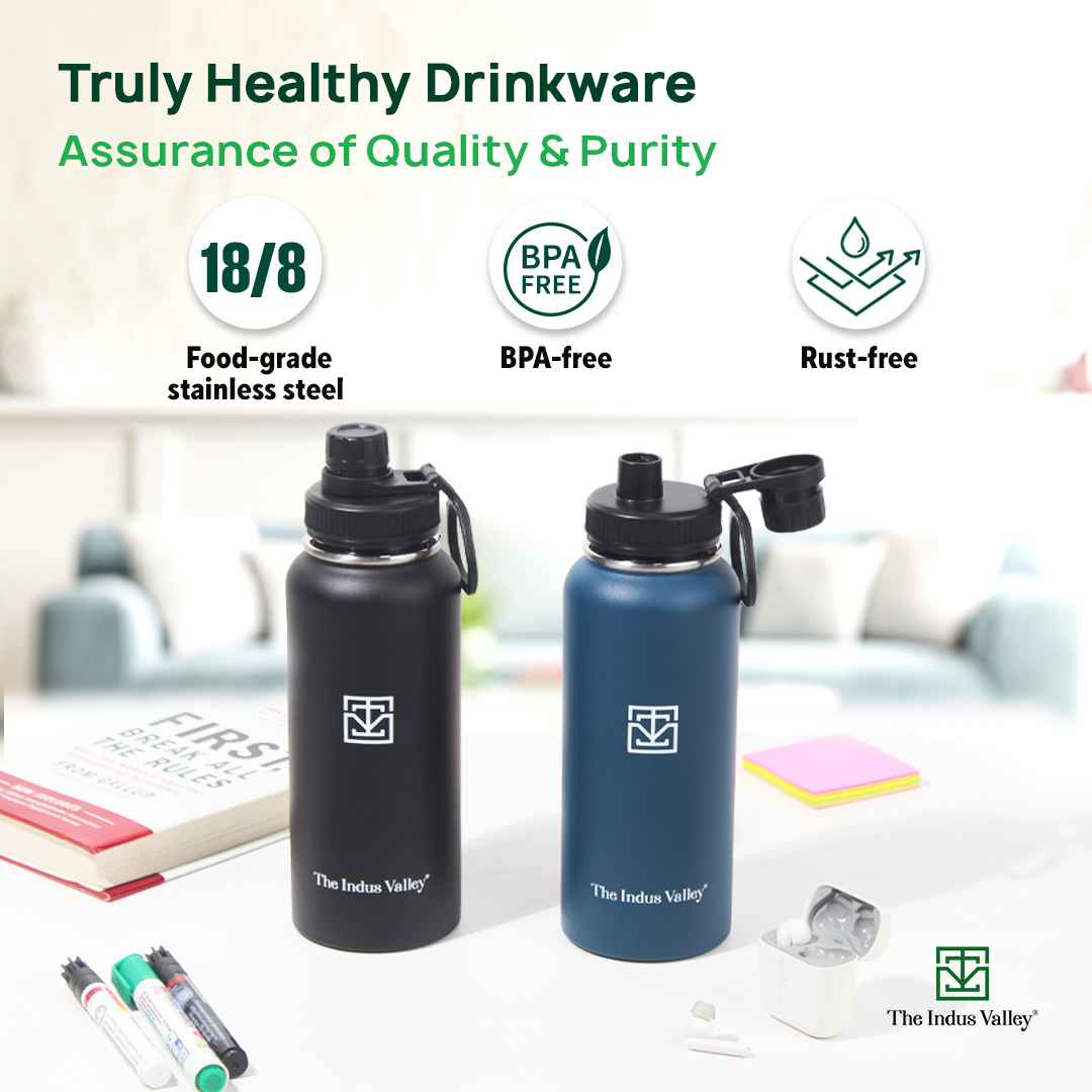 Premium Stainless Steel Vacuum Insulated Wide Mouth Water Bottle with Handle, Leak-proof, 1000ml