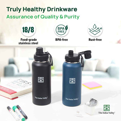 Premium Stainless Steel Vacuum Insulated Wide Mouth Water Bottle with Handle, Leak-proof, 1000ml