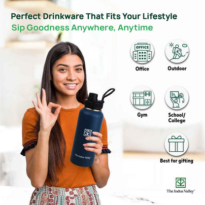 Premium Stainless Steel Vacuum Insulated Wide Mouth Water Bottle with Handle, Leak-proof, 1000ml