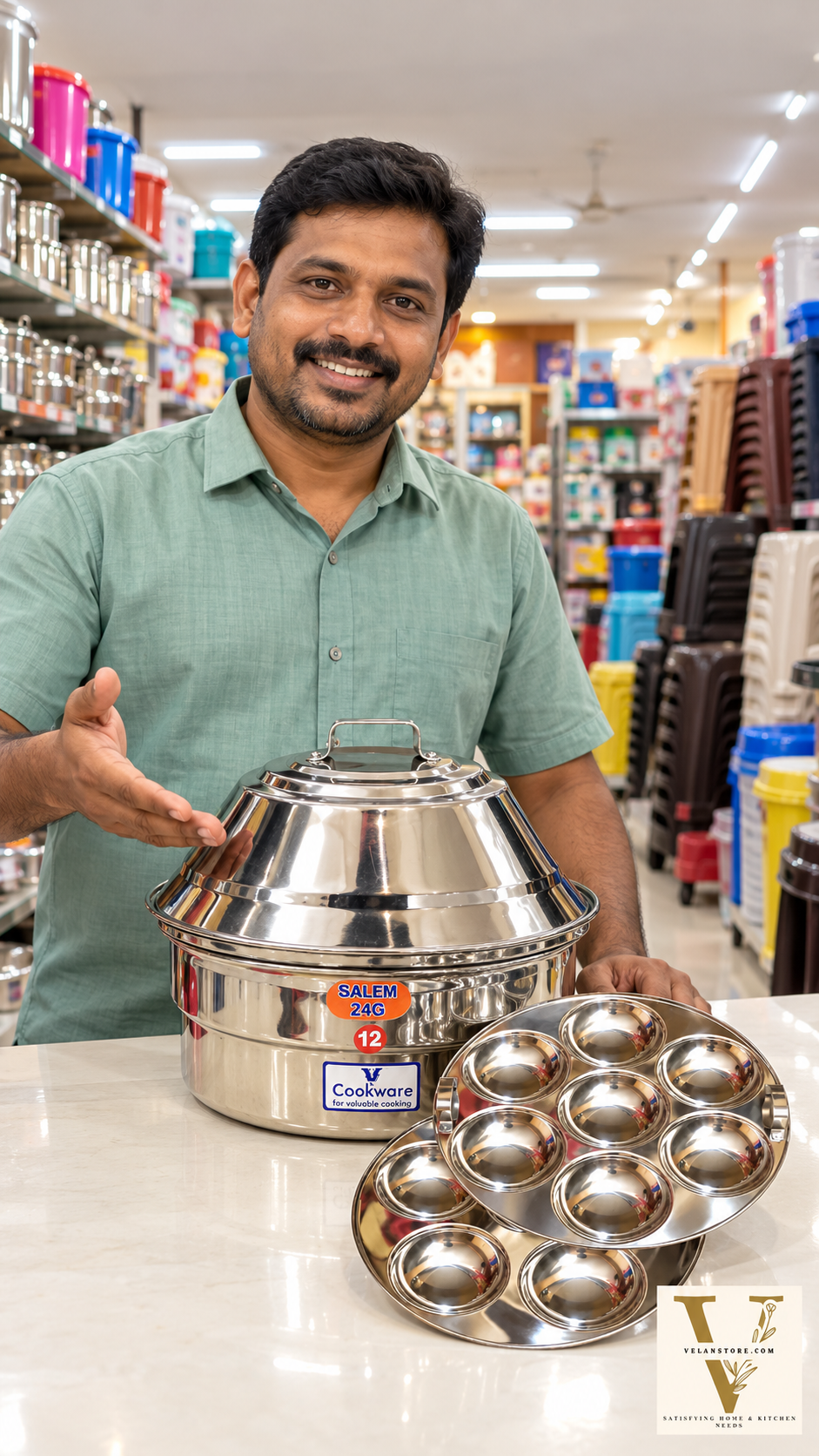 Vcookware स्टेनलेस स्टील चेट्टीनाडु इडली पॉट – नरम और फूली हुई इडली बनाने के लिए पारंपरिक स्टीमर-7