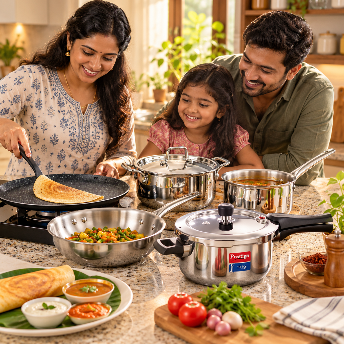 All-Triply Home Kitchen Combo | Prestige Svachh Triply 3.5 L Outer Lid Pressure Cooker + Praylady Triplus Triply 5 pc Cookware Set + Prestige Granite Non-Stick Dosa Tawa 30 cm-2