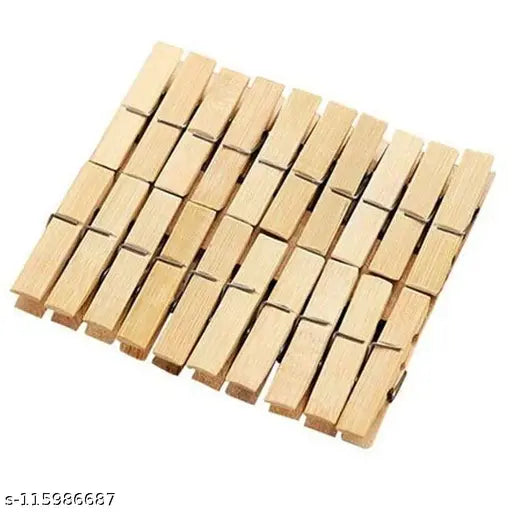 Multipurpose Wooden Clips Bamboo Cloth Pegs for Decoration | Clothes Pins Clips Laundry Clips Cloth Hanging Clips | Clip for Art and Craft ( Set of 20 Pcs)