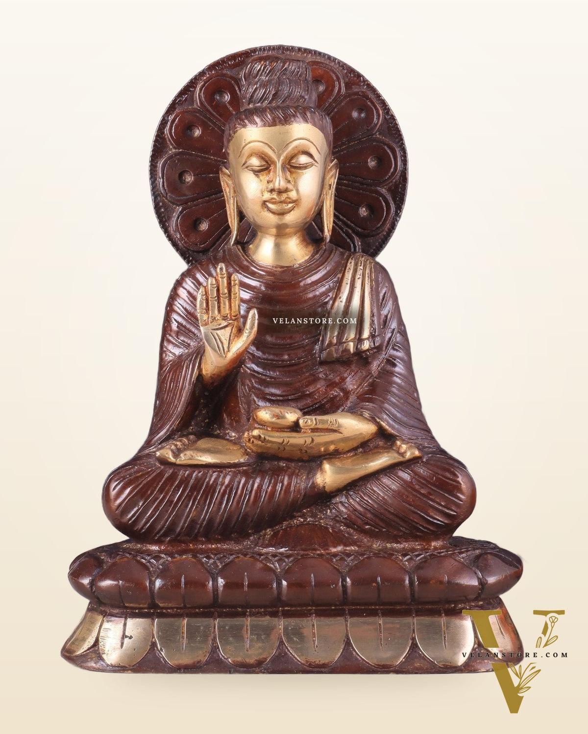 Dual Tone Brass Buddha Idol in blessing Mudra 8.5"