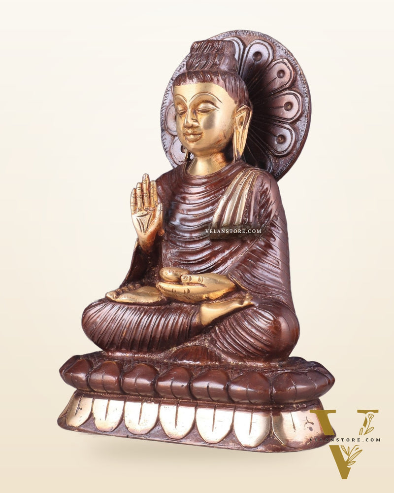 Dual Tone Brass Buddha Idol in blessing Mudra 8.5"