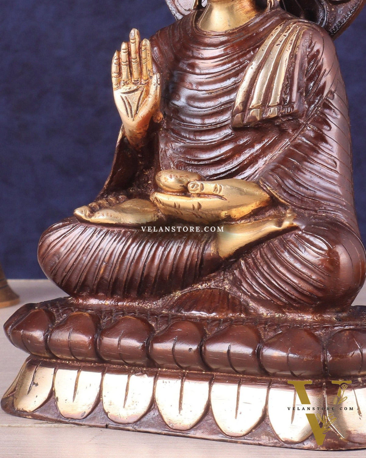 Dual Tone Brass Buddha Idol in blessing Mudra 8.5"