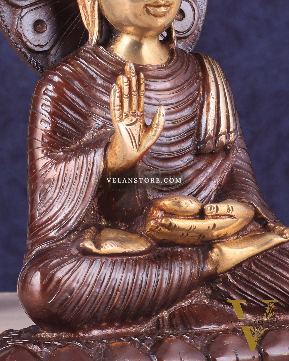 Dual Tone Brass Buddha Idol in blessing Mudra 8.5"