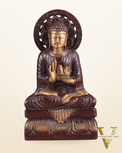 Dual Tone Brass Buddha Idol in Dharmachakra Mudra 8"