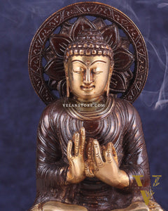 Dual Tone Brass Buddha Idol in Dharmachakra Mudra 8"