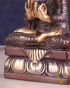 Dual Tone Brass Buddha Idol in Dharmachakra Mudra 8"