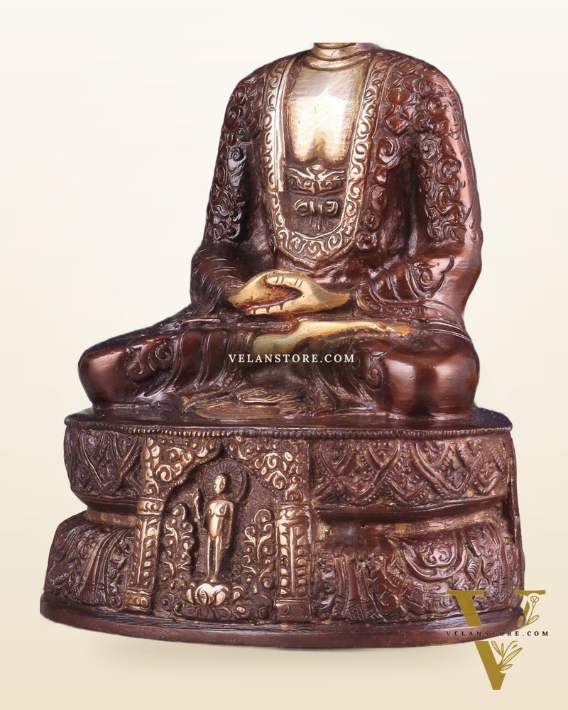 Dual tone Buddha in Deep Meditation Brass Statue | Intricate Craftsmanship 7"