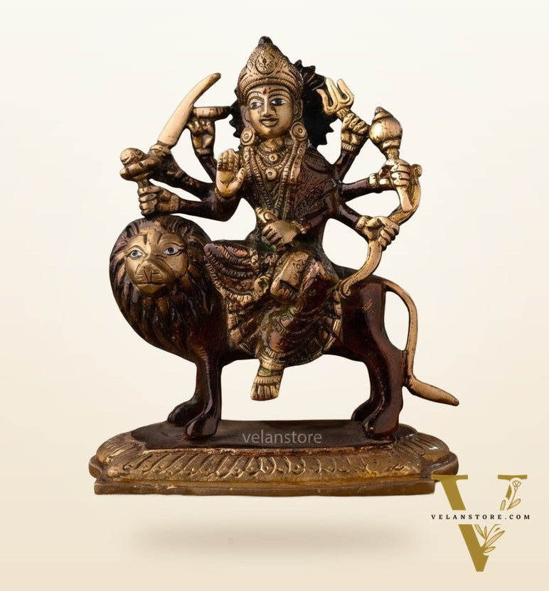 Durga Ma Goddess Brass Idol Statue Figurine Figure for Home Temple Workplace
