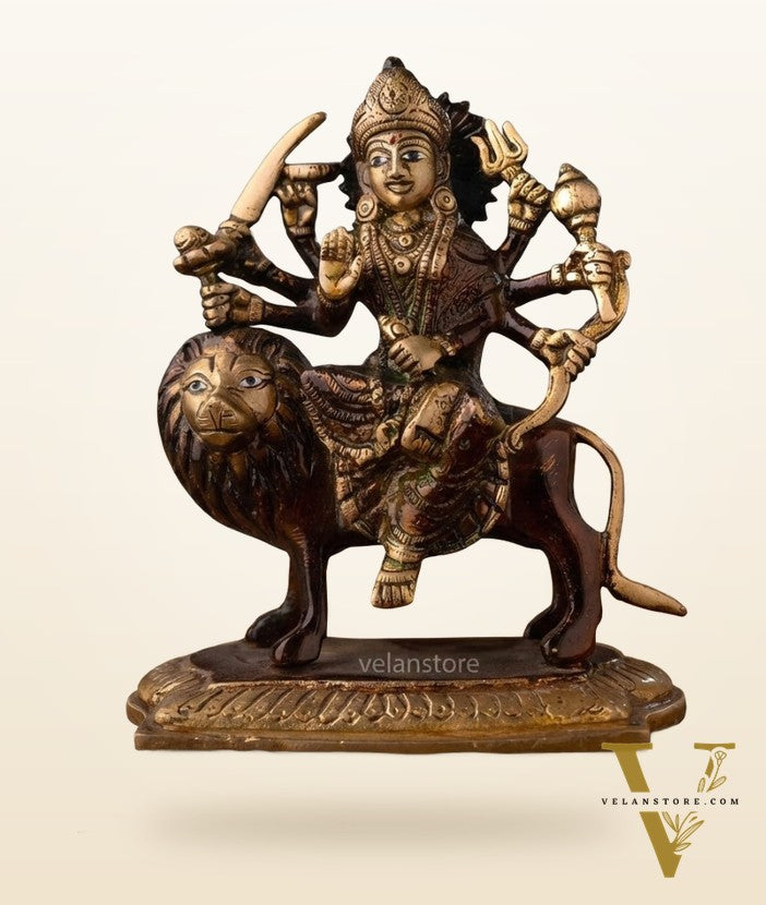 Durga Ma Goddess Brass Idol Statue Figurine Figure for Home Temple Workplace