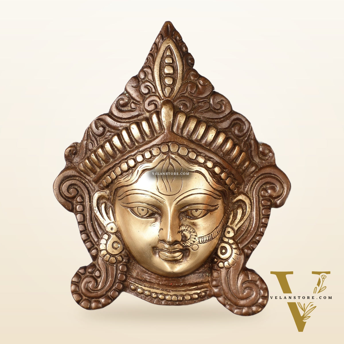 Durga Maa Face mask Wall hanging antique brown
