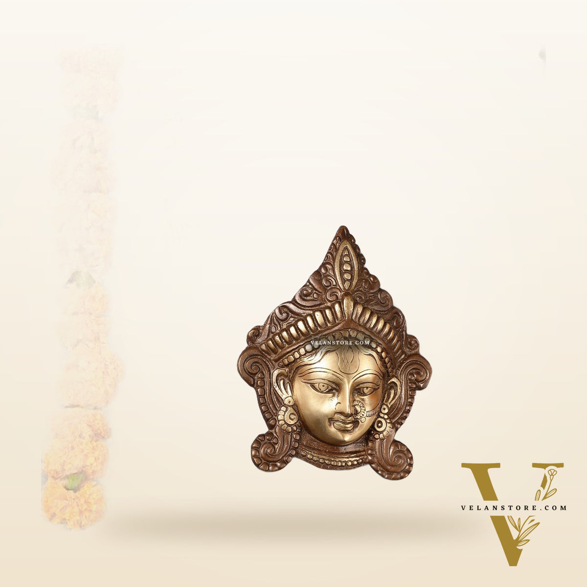Durga Maa Face mask Wall hanging antique brown