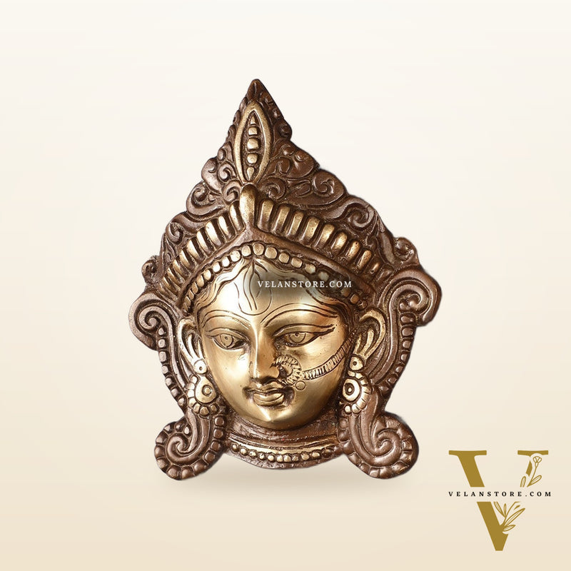 Durga Maa Face mask Wall hanging antique brown