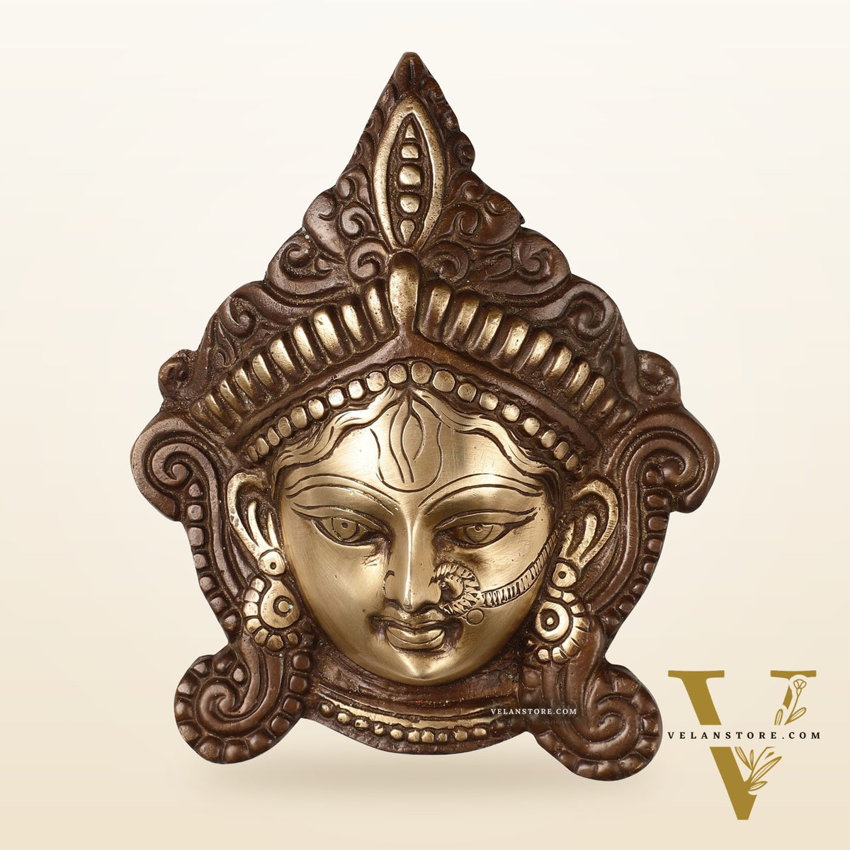 Durga Maa Face mask Wall hanging antique brown