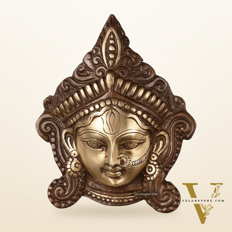 Durga Maa Face mask Wall hanging antique brown