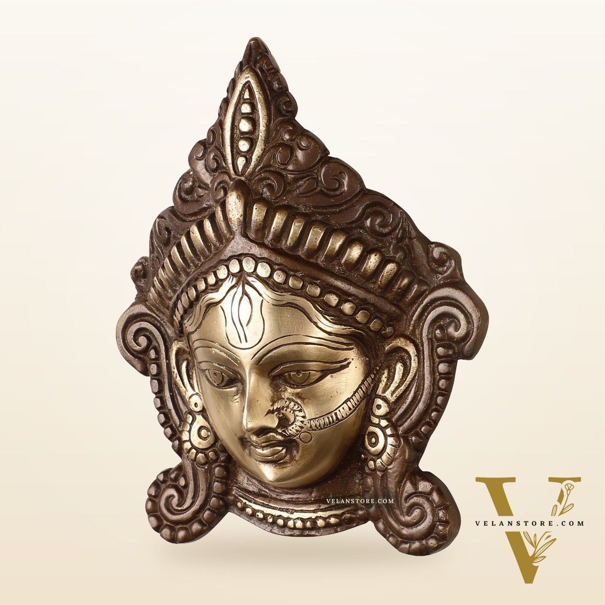 Durga Maa Face mask Wall hanging antique brown