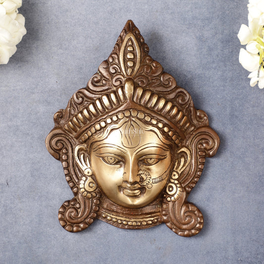 Durga Maa Face mask Wall hanging antique brown