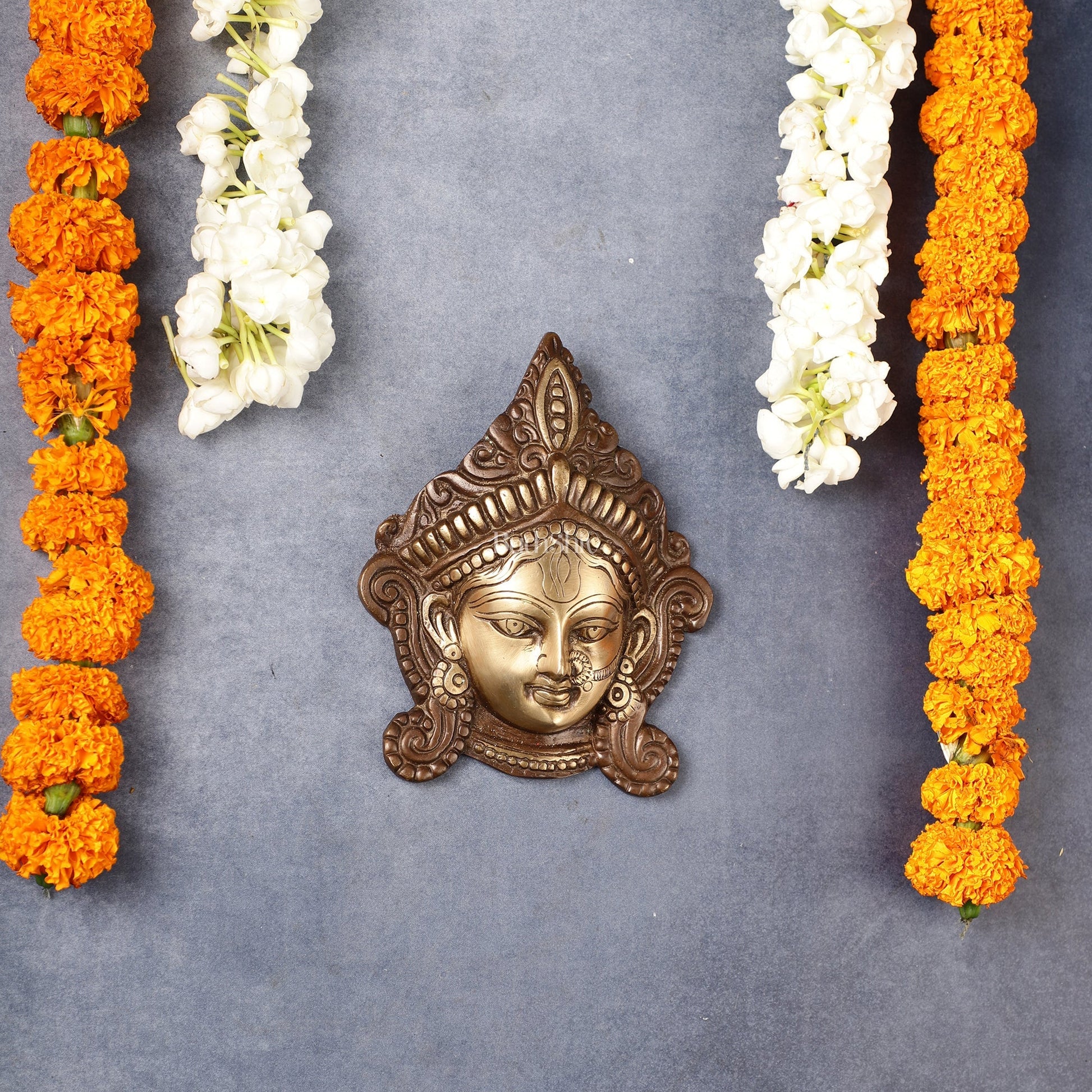 Durga Maa Face mask Wall hanging antique brown