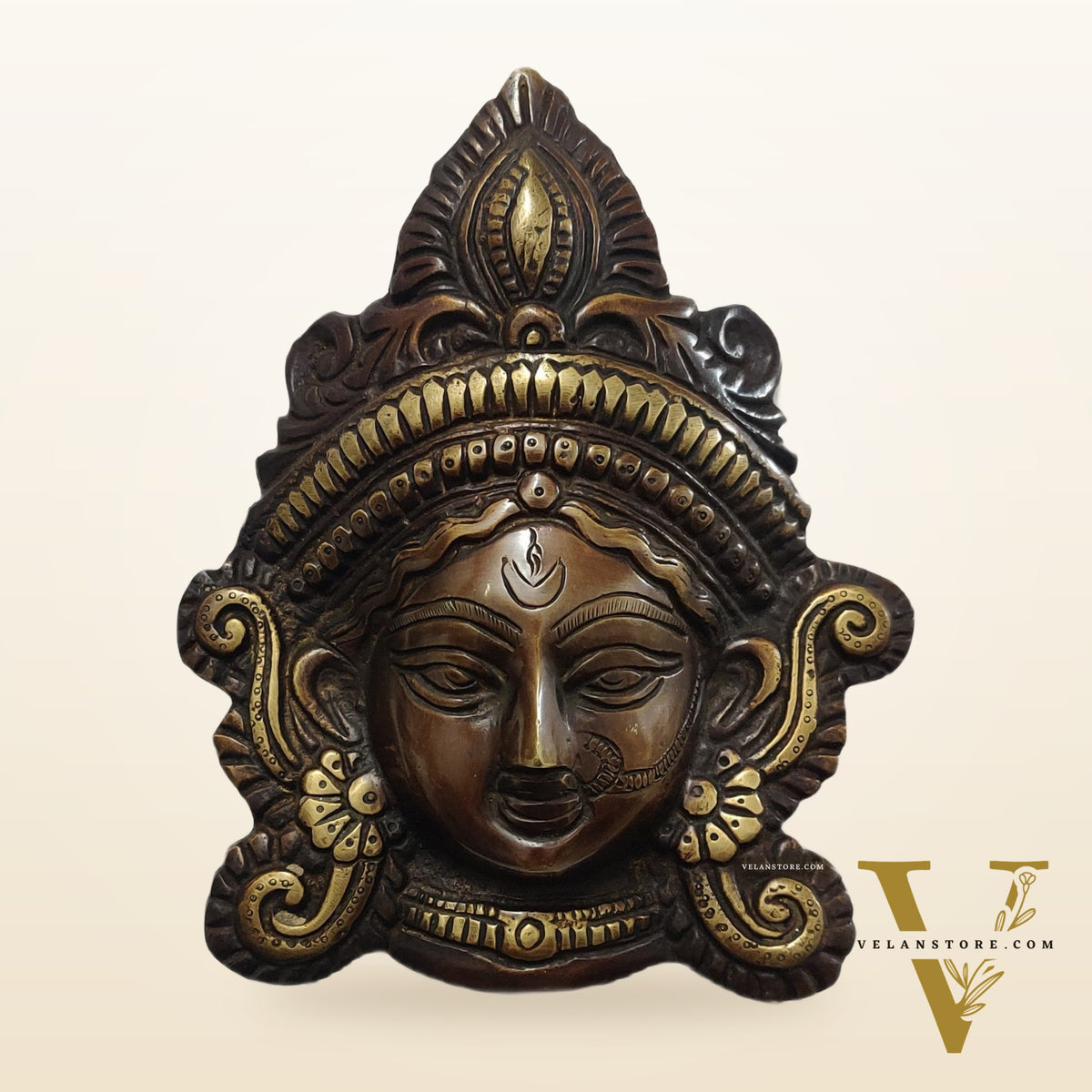Durga Maa Face Wall Mount Chocolate Antique Finish