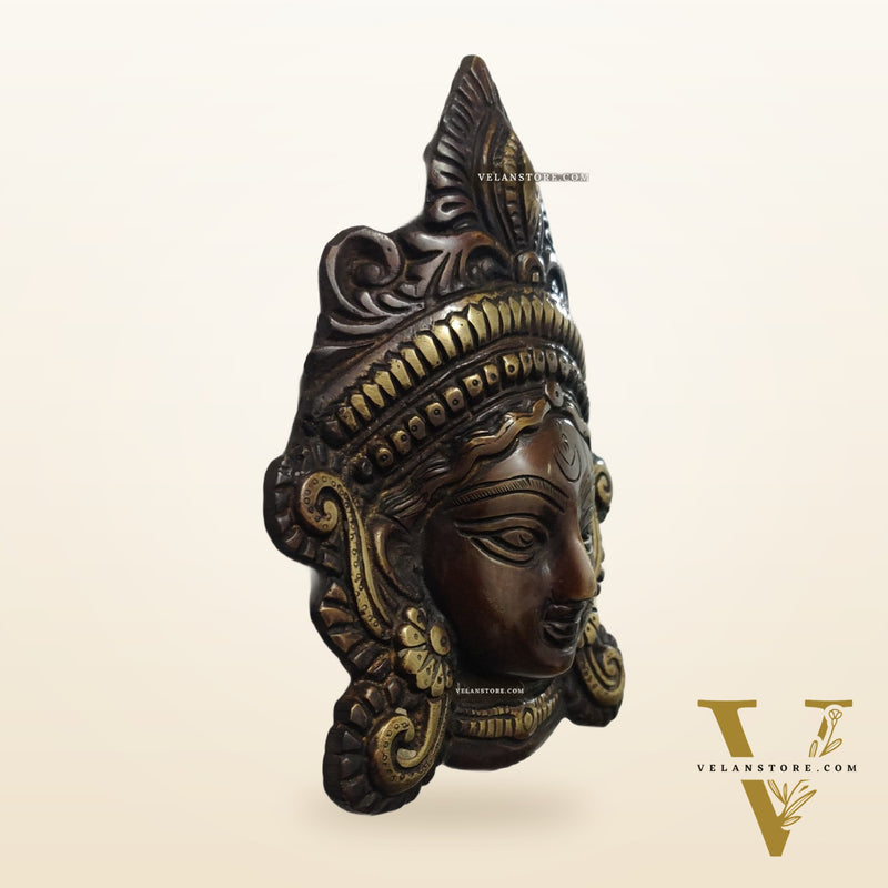 Durga Maa Face Wall Mount Chocolate Antique Finish